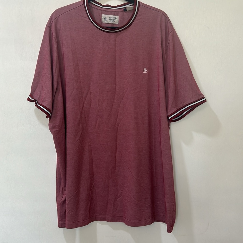 ORIGINAL PENGUIN RINGER TSHIRT MEN SIZE XXL PINK SHORT SLEEVE PLAID